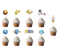 HSC 9 Pcs Rocket Cake Toppers,cupcake picks with rocket, planet, star, and astronaut designs - Space Theme Party Cake Decorations for Kids Baby Shower Birthday (Paper)