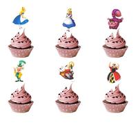 HSC Alice in Wonderland Cake Toppers, Mini Alice in Wonderland Party Decorations, Fairy Cake Decorations - 12pcs Mad Hatters Tea Party Decorations, 6 Designs (2 Each) with 5 Characters, 3.3 Inch