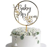 HSC Baby Shower Cake Topper - Engraved with Grass & Flower Design, Acrylic Golden Cake Decorations for Gender Reveal Parties, Baby Showers, Boys & Girls