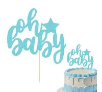 HSC Baby Shower Cake Topper, Oh Baby Cake Topper, Baby Shower Cake Decorations, Blue Glitter Paper Sign for Birthday Party, Baby Welcome Celebration, Gender Reveal