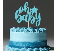 HSC Baby Shower Cake Topper, Oh Baby Cake Topper, Oh Baby Sign, Blue Glitter Paper Cake Decoration, Perfect for Baby Shower, Birthday, Gender Reveal Party & Dessert Tables