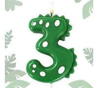 HSC Birthday Candles, Number 3 Candle, Dinosaur Cake Toppers, Dinosaur Birthday Decorations with Green-White Polka Dot Design for Kids' Party Celebrations