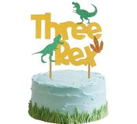 HSC Dinosaur Cake Toppers, Dinosaur Cake Decorations, Three Rex Birthday Decorations, Glitter T-Rex Cake Topper for 3rd Birthday Party, Dinosaur Theme Cake Decoration Supplies
