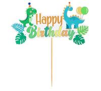 HSC Dinosaur Cake Toppers, Dinosaur Party Decorations, Wild One Cake Topper for Dino Theme Baby Showers, Birthday Parties with Happy Birthday Text, Pre-Attached Sticks (Dinos, Balloons, Leaves) - 1PC