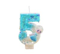 HSC Elsa Cake Topper, Frozen Cake Toppers, Frozen Birthday Decorations, Number 5 Candle with 3D Elsa Princess & Two-Tone Blue/White Design, 5th Birthday Decorations for Girls - Princess Themed Party