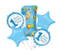 HSC First Birthday Decorations for Boys: Blue Foil Balloon Set, 2 Pieces of 18" Star Balloons, 2 Pieces of 18" Printed Balloons, 1 Piece of 29" Number Balloon with Mylar Helium, Ideal for Cool Dude Pa