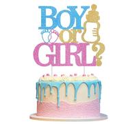 HSC Gender Reveal Cake Toppers, Baby Shower Decorations, Boy or Girl Glitter Cake Topper with Blue Pink Gold, Eco-Friendly Paper Gender Reveal Party Supplies for Baby Shower Cake Decorations