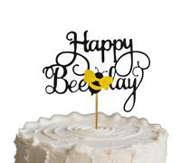 HSC Happy Birthday Cake Topper Sparkling Surface Bee Cake Decorations Bumble Bee Party Decorations Black Paper 13.5cm ×11cm