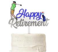 HSC Happy Retirement Cake Topper, Retirement Decorations, Premium Acrylic Material Golfing Man Design Cake Decoration for retirement Party Supplies 1 Pack