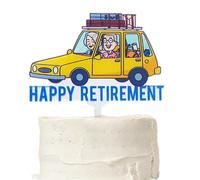 HSC Happy Retirement Cake Topper, Retirement Party Cake Decoration with Couple Travel Design, Acrylic Reusable Retired Party Cake Decoration Party for Men or Women