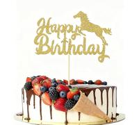 HSC Horse Cake Topper with Jumping Horse Design, Brown Paper Cake Decoration, 1pc, Birthday Wedding Baby Shower Halloween Thanksgiving Party Dessert Decorations, Horse Cake Decorations (Gold)