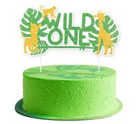 HSC Jungle Cake Toppers, 1st Birthday Cake Decorations for Boys, One Cake Toppers 1st Birthday, Wild One Jungle Animal Cake Topper, Eco-Friendly Paper for Baby Shower Party Supplies