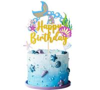 HSC Mermaid Cake Decorations, Mermaid Cake Topper, Under The Sea Cake Decorations, Glitter Mermaid Tail with Coral, Seaweed & Bubbles Perfect for Under The Sea Baby Shower Birthday Party Supplies