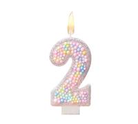 HSC Pastel Birthday Decorations, 2nd Birthday Decorations for Girls, Macarons Number 2 Candle, Number Candles for Cakes - Pink 3D Macaron Design with Silver Glitter Edges, Multicolor Decor - 1PC
