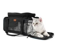 HSC PET Soft Cats Carrier Small Dog Carriers Airline Approved Softsides Pets Bag,Black,Lightweight,Luxury Style,Top Expandable,Guaranteed on Cabin Board Flight Travel Recommend Under 15 lbs (Black)