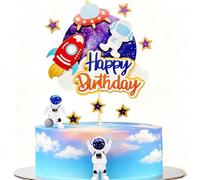 HSC Rocket Planet Cake Toppers Space Birthday Decoration Astronaut Theme Party Supplies for Outer Space Cake, Paper Material 15cm×17.5cm