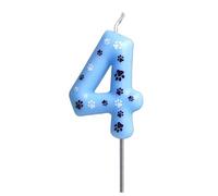 HSC Sky Blue Dog Birthday Cake Topper, Number 4 Candle with Paw Design, Pet Party Decorations, Wax Candle 4cm x 6cm for Dog 4th Birthday Celebrations, Pet Party Supplies