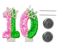 HSC Wicked Cake Topper, Glittery Witch Number 0 & 1 Candle, Pink Green Silver Wax Birthday Decoration for Witch Themed Parties, 4x7.5cm Candle 2.8x5.3cm Holder.