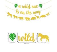 HSC Wild One Birthday Decorations, Safari Baby Shower & 1st Birthday Decorations For Girls or Boys, A Wild One is on the Way-Safari Party Decorations With 8 Animal Designs, Gold Glitter Banner