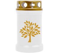 HScandle Grave Candle (White) Approx. 40 Hours Burn Time (Lid and Print Gold) - Motif: Tree, Available in Many Variants