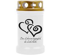 HScandle Grave Candle (White) Approx. 40 Hours Burning Time - Heart Motif, Available in Many Variants