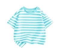 HSD Children's Summer T Shirt Short Sleeved Stand Up Collar Striped Top Casual Going Out for Boys Or Girls Kids Long Sleeved Shirt (Light Blue, 9-10 Years)