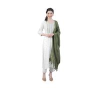 HSD Indian Kurti Set for Women with Dupatta Ethnic Wedding Party Wear Plus Size Dress, White & Green, XXXL