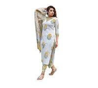 HSD Kurta Set for Women With Dupatta Indian Style Ethnic Party Wear Kurti Set for Women, White & Yellow, S