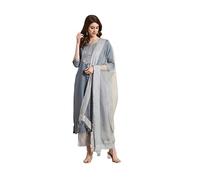 HSD kurti set for women with dupatta party wear indian style kurta set for women, Blue & Silver, XXL