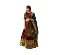 HSD Lehenga choli with dupatta Indian Wedding Party wear lehenga for women fully stitched, Maroon and Green, Small