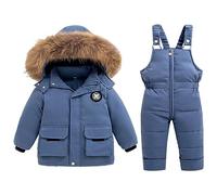 HSD Toddler Winter Snowsuit Snow Kid Girls and Boys Solid Color Pants and Jackets Clothes Coat New Born Baby Boy Suit Gift Set (Blue, 4-5 Years)