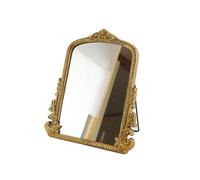 HSDDHOME Vintage Vanity Makeup Desk Mirror，Antique Traditional Chic Arch Table Mirror Gold，Decor Wood Framed Small Standing Carved Arendahl Mirror for Living Room,Bedroom,Tabletop 11.8" x 9.6"