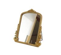 HSDDHOME Vintage Vanity Makeup Desk Mirror，Antique Traditional Chic Arch Table Mirror Gold，Decor Wood Framed Small Standing Carved Arendahl Mirror for Living Room,Bedroom,Tabletop 11.8" x 9.6"