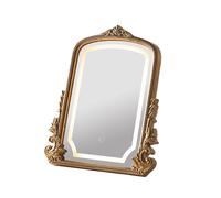 HSDDHOME Vintage Vanity Mirror with Three-Color Lighting, Antique Gold Carved Arch Table Mirror, 16x20 Makeup Mirror for Dressing Room, Bedroom & Boho Decor