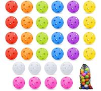 HSDJLXZ 32 Pack 8 Colors Plastic Baseball Practice Balls, Lightweight Hollow Soft Balls for Hitting Pitching Batting Training Indoor & Outdoor Sport with a Drawstring Bag