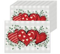 HSDSH 50 Pack Buffalo Plaid Eucalyptus Hearts Valentine's Day Paper Placemats Disposable,16x 11 Inch Valentine Table Placemats Anniversary Wedding Holiday Table Mats for Kitchen Dining Decoration