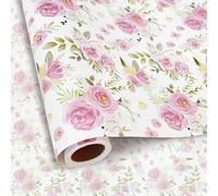 HSDSH Floral Wrapping Paper Roll - Mini Roll - 17 Inch x 16.4 Feet - Pink Watercolor Roses Flower Gift Wrap Paper for Wedding, Bridal Shower, Engagement,Mother's Day Party Packing Supplies