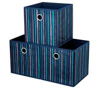 HSDT 3 Cube Storage Bins 11x11x11 Inch Foldable Teal-Yellow Vertical Stripes Gradient Lines Print Fabric Storage Basketes for Home Organizers Storage Drawer,QY-SC17-3