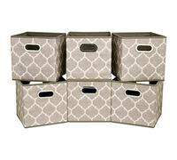 HSDT 6 Cube Storage Bins Grey 10.5x10.5x11 Inch Foldable Grid Lantern Print Fabric Half Storage Basketes for Home Organizers