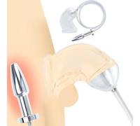 HSDwerwh 2-in-1 Dilator Urethra Silicone Penis Sleeve Penis Sheath with Stainless Steel Hollow Anal Plug Anal Dilator Urinal Piss Anal Shower Sex Toys for Men Couples