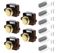HSEAMALL 5PCS Push Button Latch Locks, Cabinet Drawer Catch Locks Cupboard Keyless Door Lock Knob for Caravan Motorhome Camper Van Boat,Brown and Gold