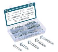 HSEAMALL 70 Sets Wall Anchors Plugs,Heavy Duty Metal Anchors,Plasterboard Cavity Hollow Wall Fixing M4*38mm, M5*37mm, M5*52mm, M6*52mm, M6*65mm