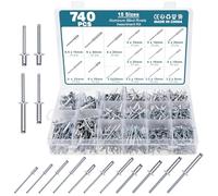 HSEAMALL 740pcs Blind Rivets，6.4mm/6mm/5mm/4mm/3.2mm Aluminum Blind Rivets Dome Head Rivet，Open End Pop Rivets Core Pulling Rivets
