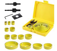 HSEAMALL Hole Saws,17PCS 19-127mm Carbon Steel Hole Saw Cutter Kit,Downlights Drill Bit Tools for Wood, Plasterboard, Plastic (Yellow-17PCS)