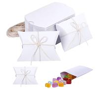 HSEAMALL White Pillow Box Wedding Favour Boxes Swteets Candy Box W/Rope,50-Pack
