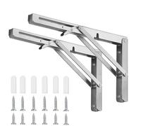 HSEANWWW 2PC Folding Shelf Bracket 14 inch,Heavy Duty Stainless Steel Collapsible Brackets Load 330lb Wall Mounted Floating Table Supporter Hinge DIY Triangle ,(Stainless Steel, 350mm)