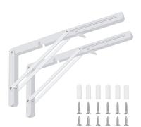 HSEANWWW 2PC Folding Shelf Bracket 14 inch,Heavy Duty Stainless Steel Collapsible Brackets Load 330lb Wall Mounted Floating Table Supporter Hinge DIY Triangle(White, 350mm)