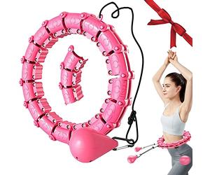HSEE Weighted Hula Hoop for Exercising Weighted Smart Hula Hoops Non-Falling Hoola Hoops 2 in 1 Abdomen Fitness Weight Loss Massage With 360° Auto-Spinning Ball Adjustable Size 24 Detachable Knots