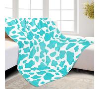 HSEEC Blue Plush Blanket Throws Cow Print Blanket Soft Fleece Flannel Small Throw Blanket for Couch 60 x 80 inch