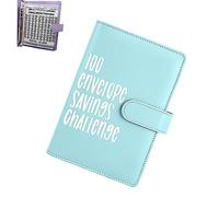 HSEECR 100 Envelopes Saving Challenge Binder - Money Saving Wallet with Cash Envelopes, Fun Budget Challenges for Money, Easy Budget Binder Organizer for Couples,Offices, Home, School (Light Blue)